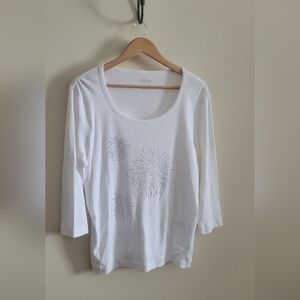 Talbots Bedazzle Firework Burst Scoopneck Top, Women's XL, White & Silver